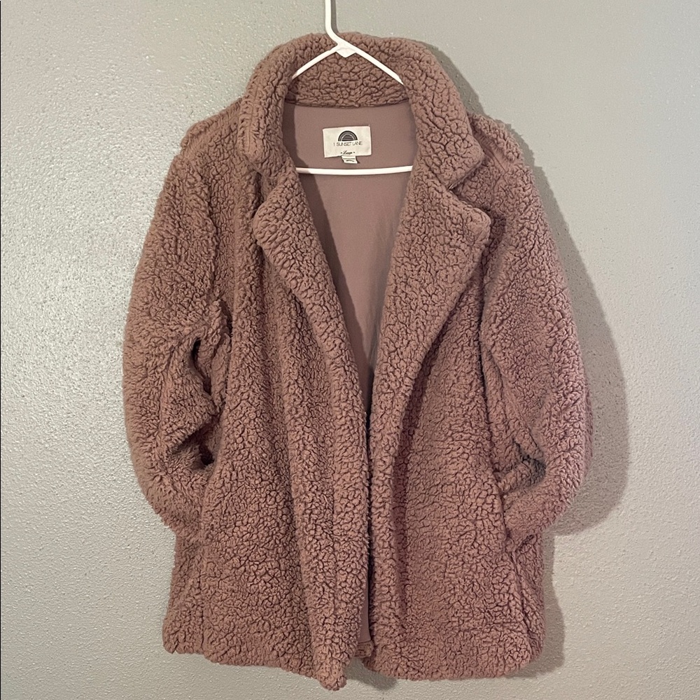 Cozy Tan Teddy Coat Brand - 1 sunset lane Sz large. Dusty rose color